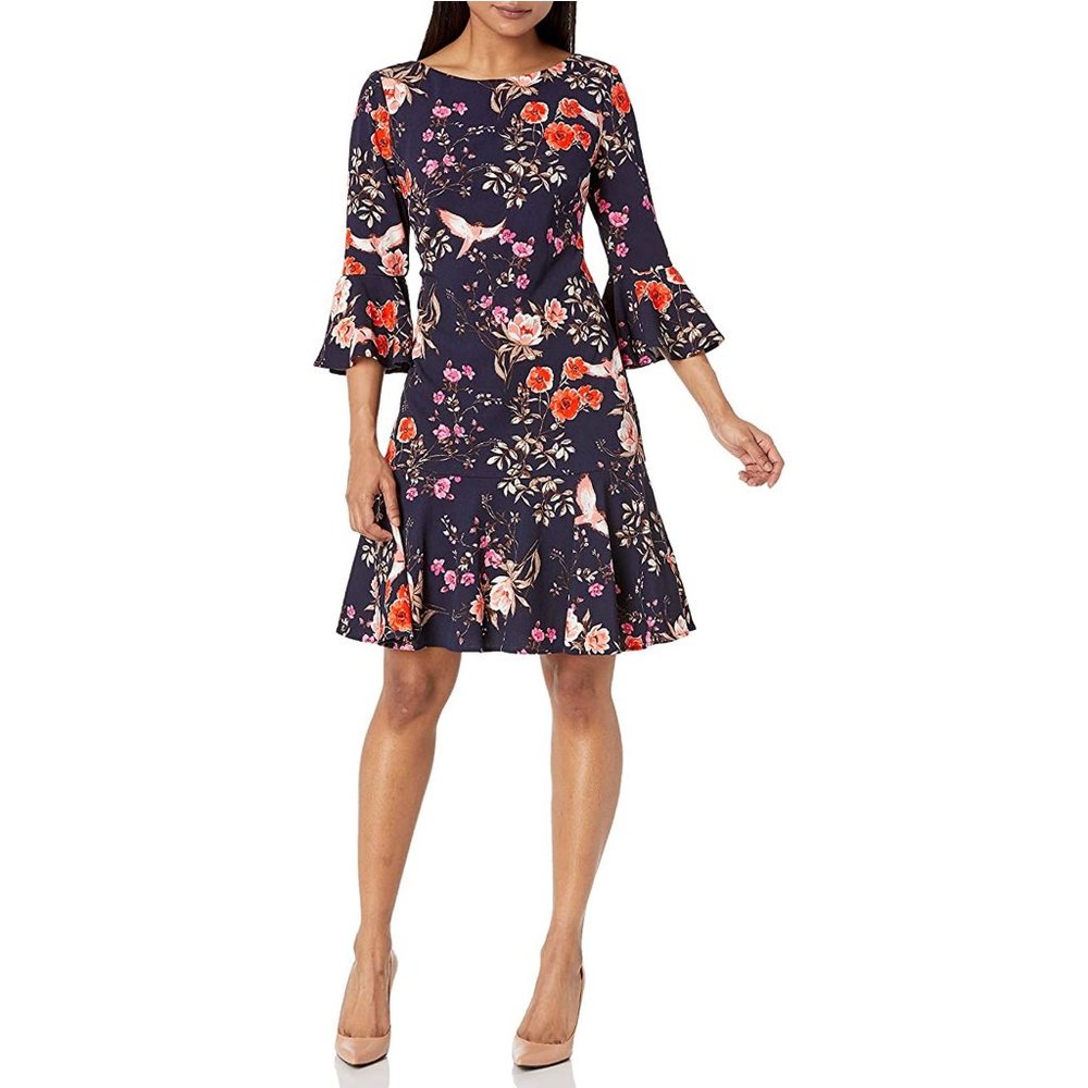 Eliza J Women's Bell Sleeve Shift with Flounce Hem Dress